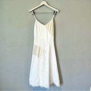 Ciebon Linen and Lace Patchwork White Neutral Coastal Mini Sun Dress size small